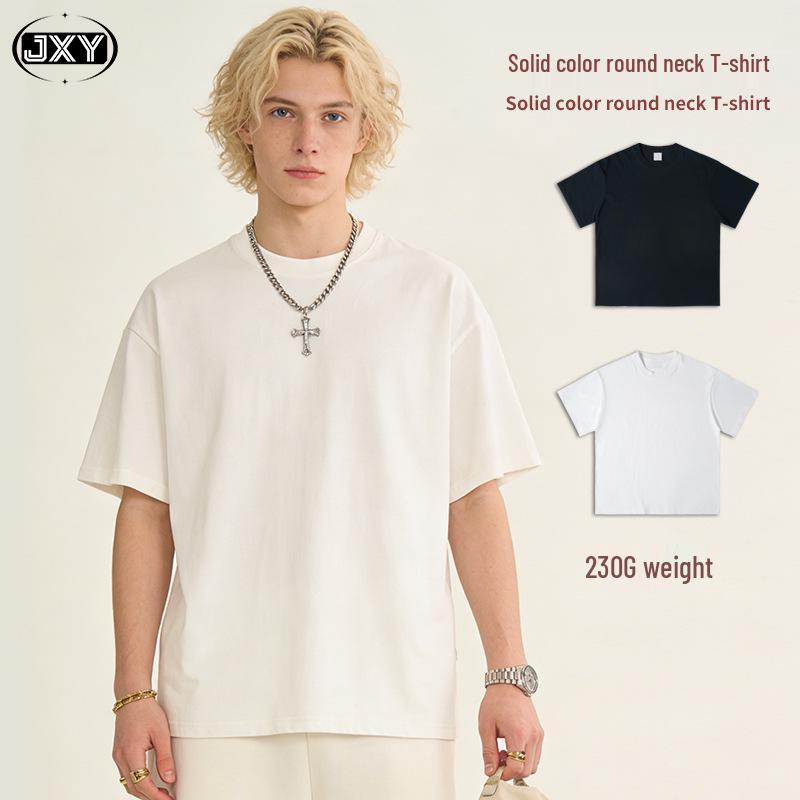 230G High-Weight Pure Cotton Black & White T-shirt - Casual, Round Neck, Short Sleeve, Customizable. L белый