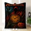 "Halloween Spooky Clock with Pumpkin and Ghost"Blanket Flannel Throw Blanket for Sofa, Bed, Travel, Camping, Office