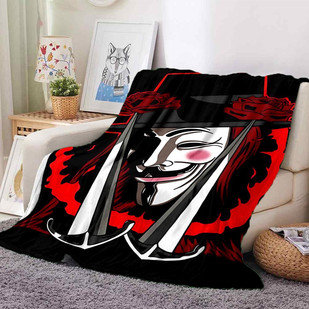 

1pc V for Vendetta Flannel Throw Blanket - HD Printed Lightweight Soft Warm All-Season Blanket for Sofa, Bed, Travel, Camping 101 130cmx150cm