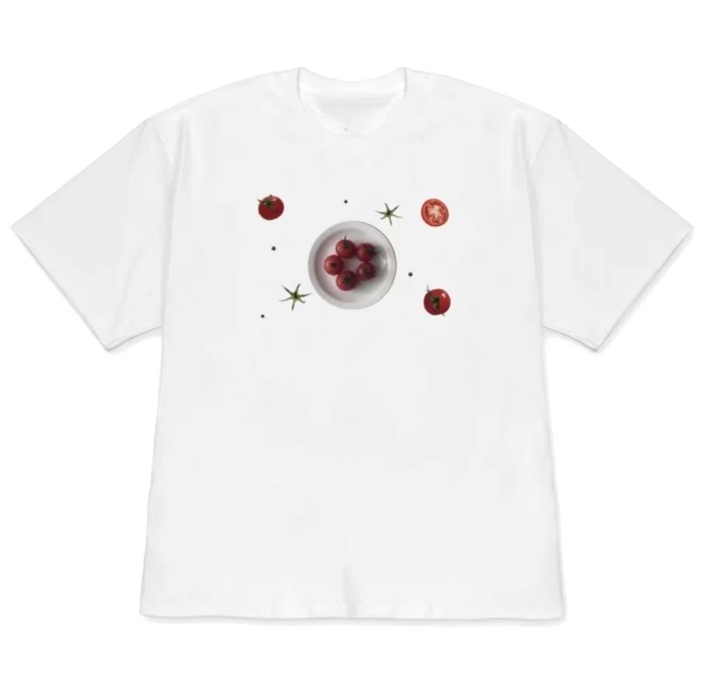 2026 New Hot Minimalist T-Shirt Short Sleeve Aesthetic Cherry Tomato GraphicCute Food Print Tops Casual Tee