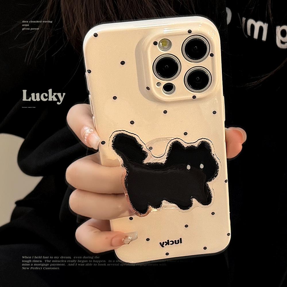 Cute Polka Dot Cat Stand Mobile Phone Case Suitable for 13 Apple 14 Promax Film Iphone 15 Soft 16