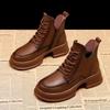 Round Toe Platform Lace-up Booties Leather Fleece-Lined Ankle Boots for Women Autumn Winter Trend 2025 Goth Woman Short Shoes