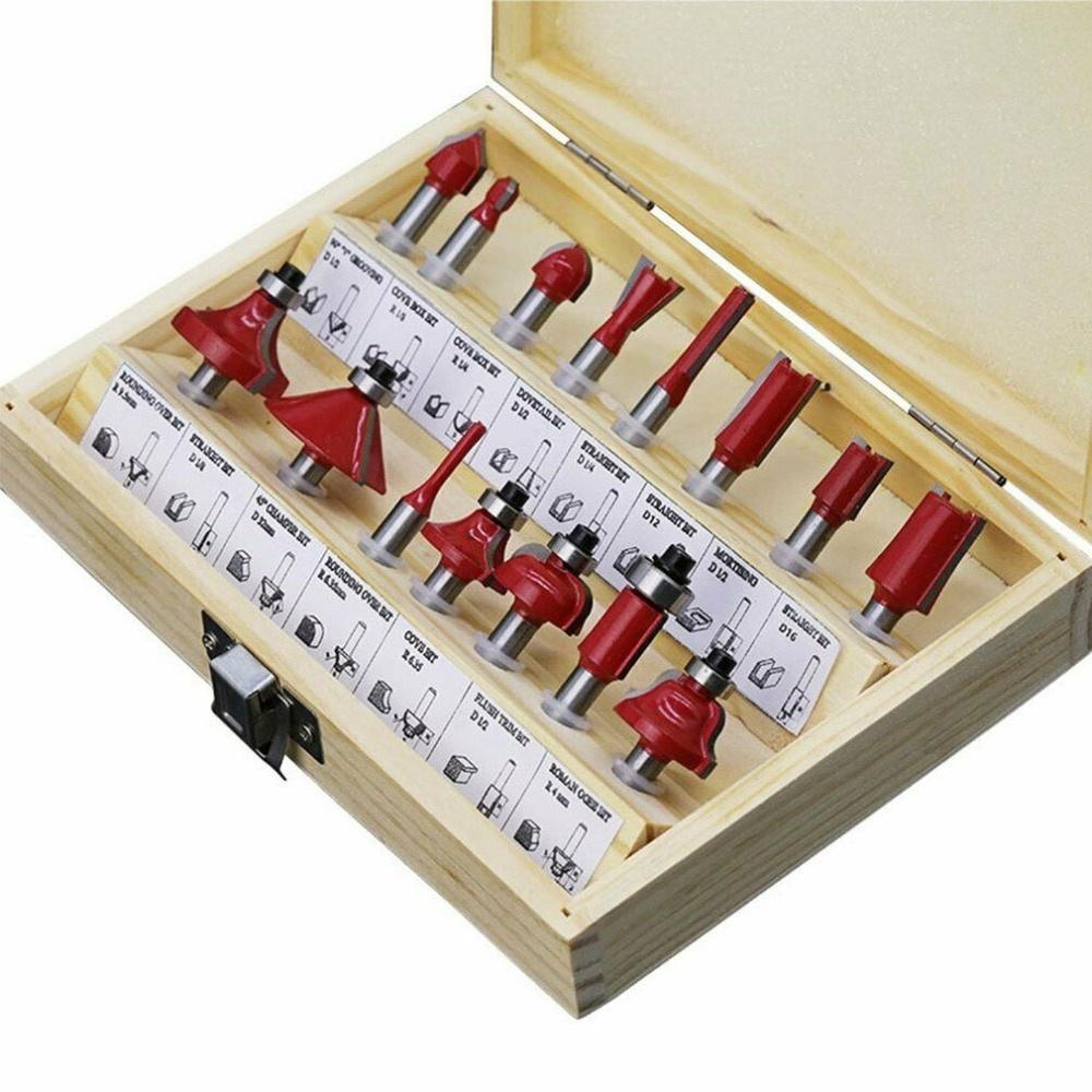 1/4 15pcs Shank Router Bit Set Trimming Bit Straight Milling Cutter Wood Bits Tungsten Carbide Cutting Woodworking