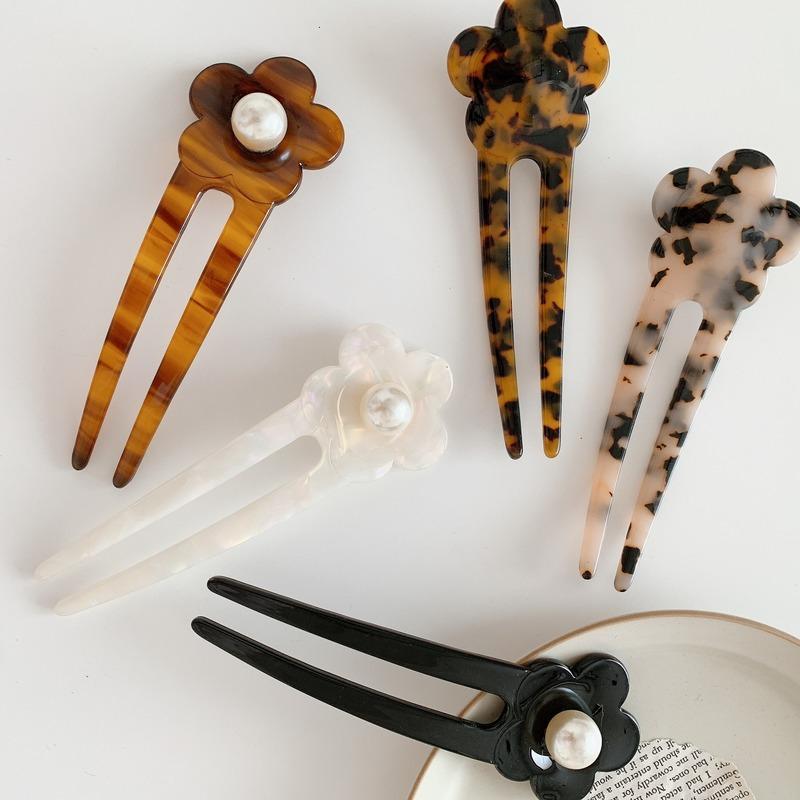 Japan Hair Stick Women Hair Clips Elegant Flowers Pearl U Shape Acetate Hair Clip Girls Hair Sticks Hair Accessories  New