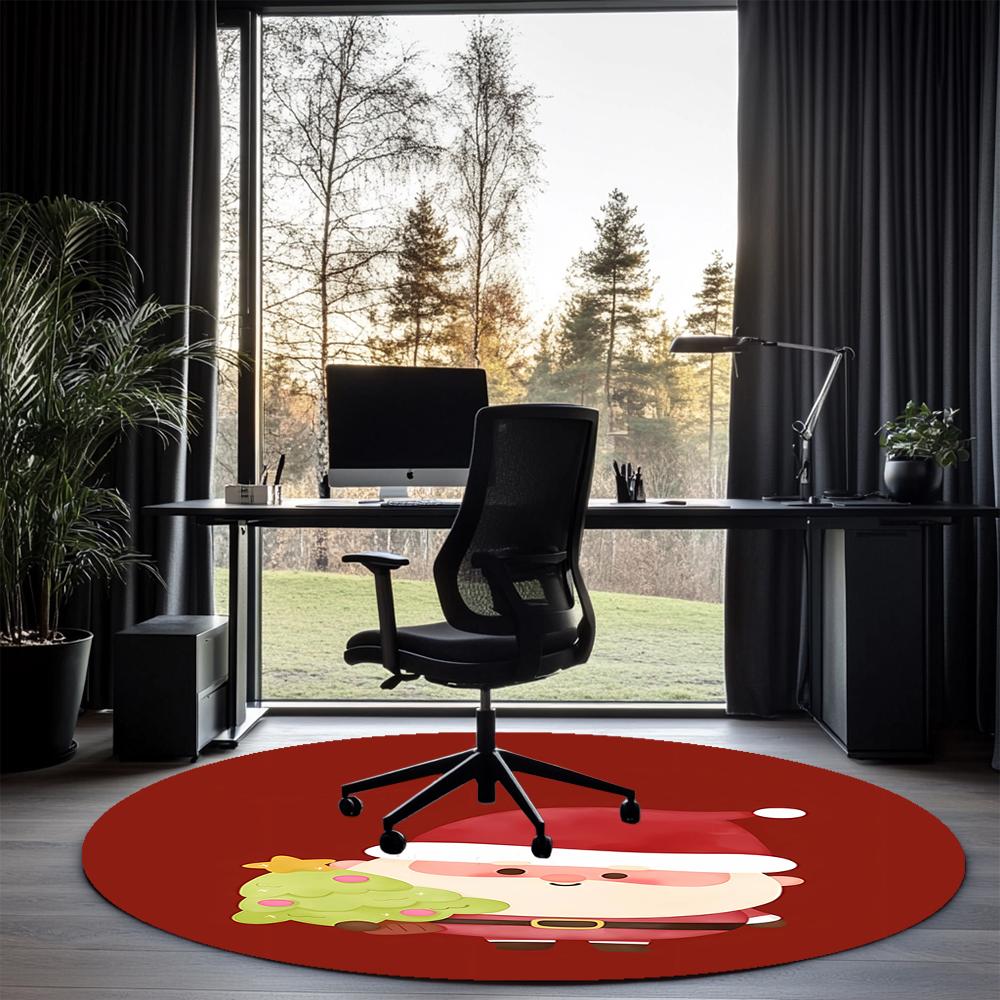 Christmas Santa Claus Printed Round Rug Carpet Chair Rug Area Rug Entryway Doormats,for Office Chair Living Room Bedroom Kitchen Room.