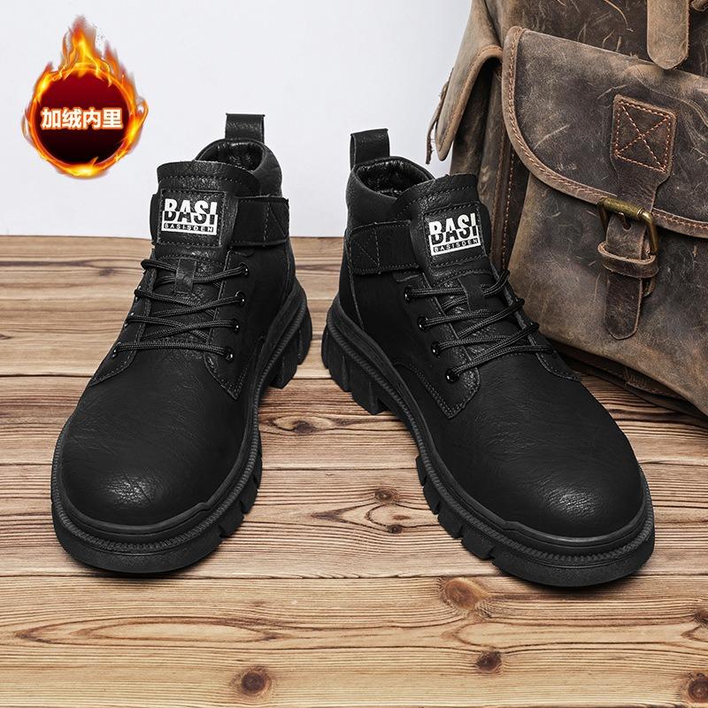 Autumn retro Martin boots men's shoes winter new British high-top lace-free casual retro tooling leather shoes