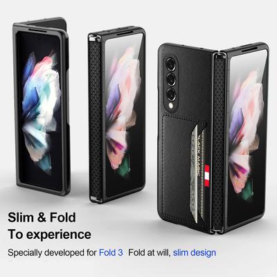 Zawias miękki Tpu skórzany futerał na telefon z pełną ochroną do Samsung Galaxy Z Fold 3/4 Lychee wzór gniazda kart Protector twarda okładka