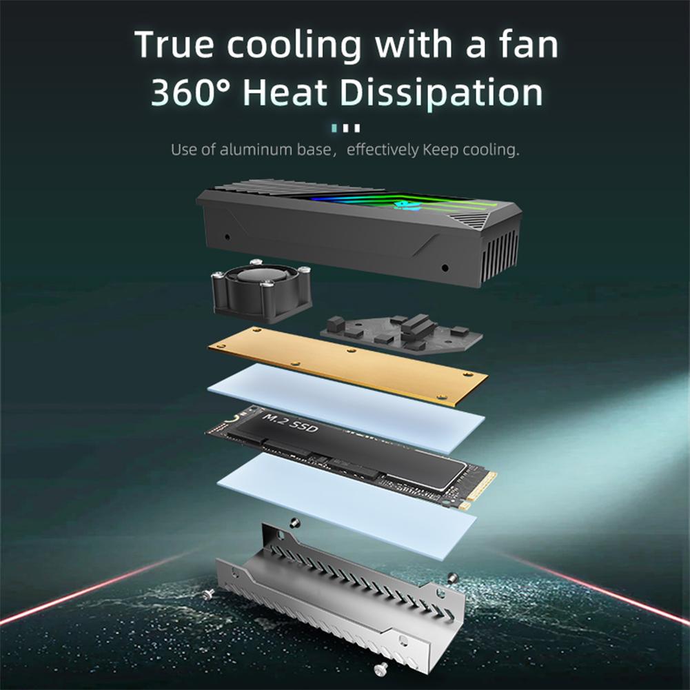 M.2 2280 SSD Heatsink Heat Sink Cooler with Thermal Silicone Pad 5V 3 Pin ARGB Solid State Drive Cooler Built-in Fan SSD Cooler