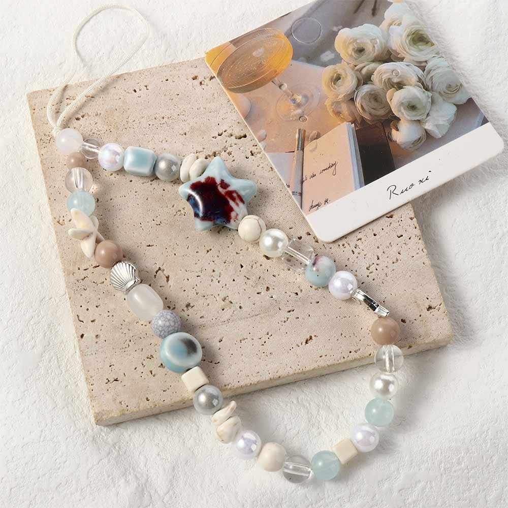 Beach Starfish Coconut Phone Chain Acrylic Beaded Smartphone Lanyard Beaded Phone Strap Camera