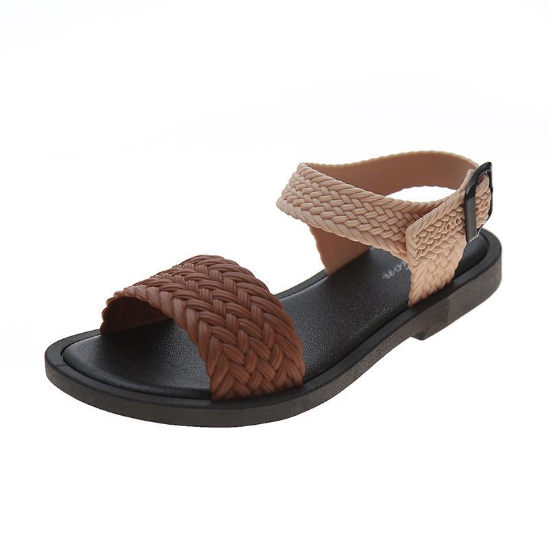 Roman Sandals Women's 2024 Spring and Summer New Buckle One-character Flat Sandals Casual Girls with Skirt Cool Slippers