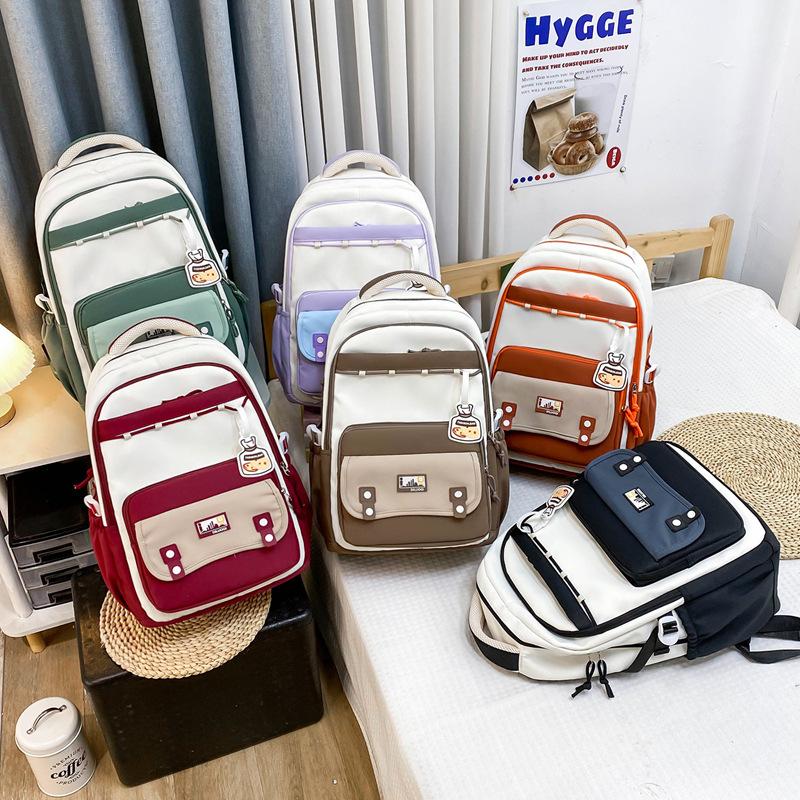 Schoolbag Simple and Cute Style Student Schoolbag Female College Student Large Capacity Backpack Fashionable Casual Sweet Contrasting Color Backpack