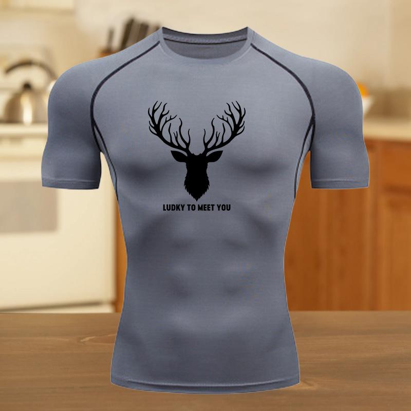 Graphic Compression Running Shirts Men Gym Workout Running T-shirt Summer Athletic Quick Dry Tees Tops Short Sleeve Rash Guard