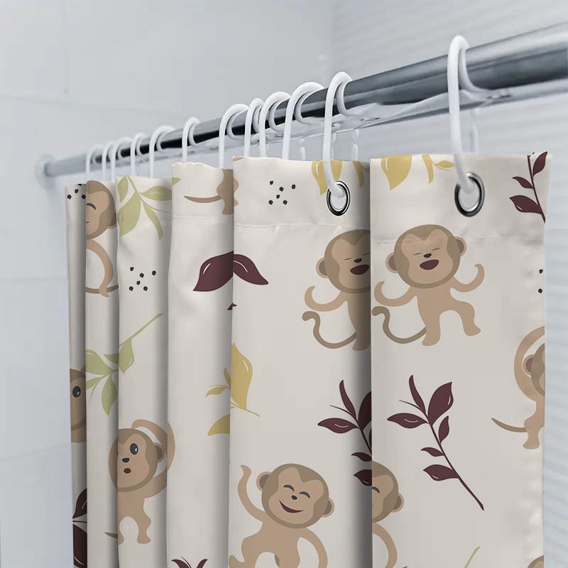Animal-Themed Shower Curtain Featuring Playful Monkeys Perfect For Any Bathroom!