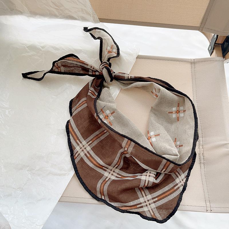 Spring Autumn Women Scarf Linen Cotton Headband Kids Triangle Scarf Baby Neck Scarf Plaid Versatile Korean Style