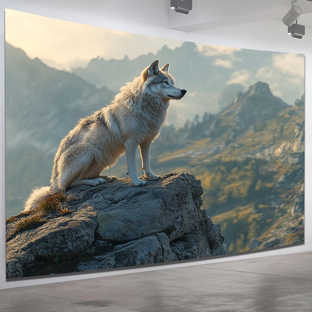Majestic Wolf on Rocky Cliff Tapestry Perfect for Adding Nature and Adventure Style to Any Room Decor Ideal for Home Use