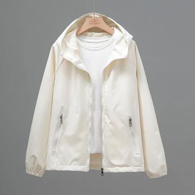 Chaqueta cortavientos informal holgada con capucha y cremallera de color liso de talla grande para primavera y otoño para mujer