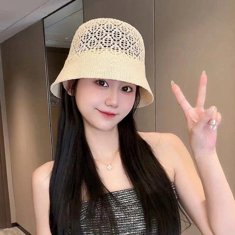 Women's Straw Hat Woven Sunshade Beach Hat Summer Hollow Breathable Bucket Hat Beach Sunshade Hat