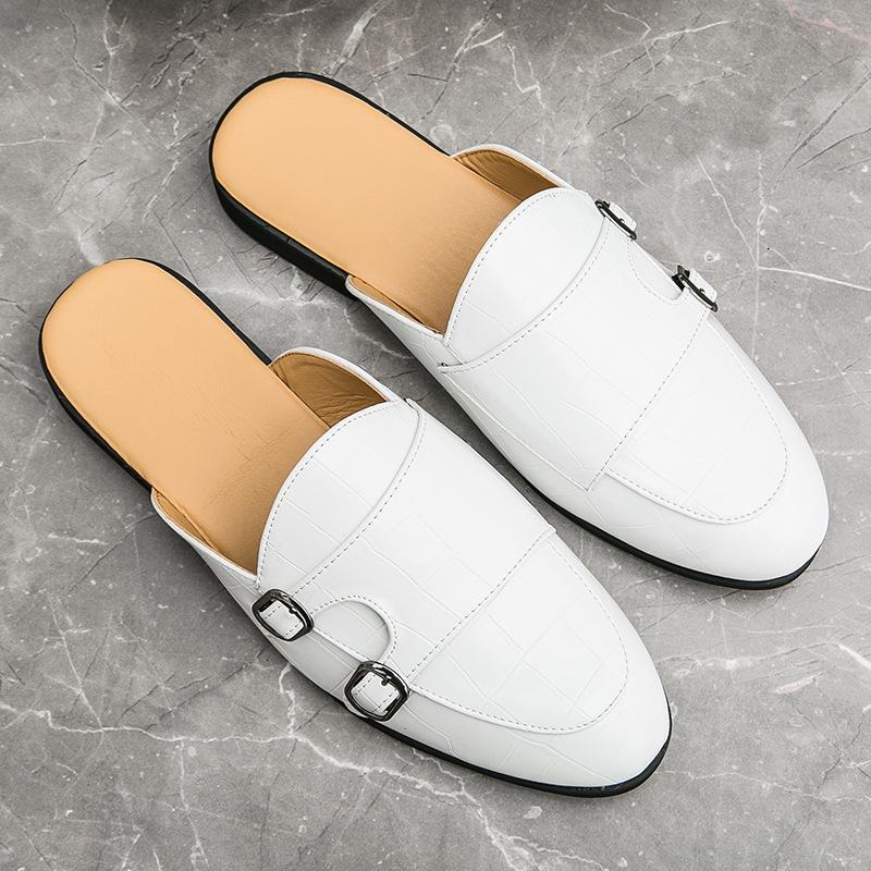 Men s Large Size Half-open Leather Slip-on Casual Shoes in British Style 46