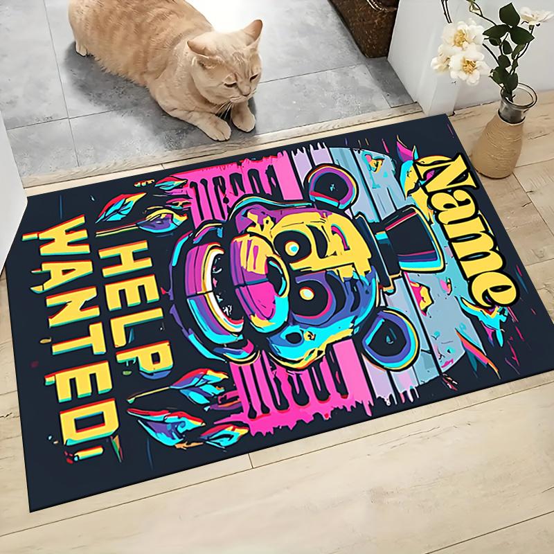 Custom Name Kitten Clown Balloon Theme Carpet Rug Customizable Soft Washable Anti-Slip Home Living Room Sofa Mats Personalized Rug. 0909106