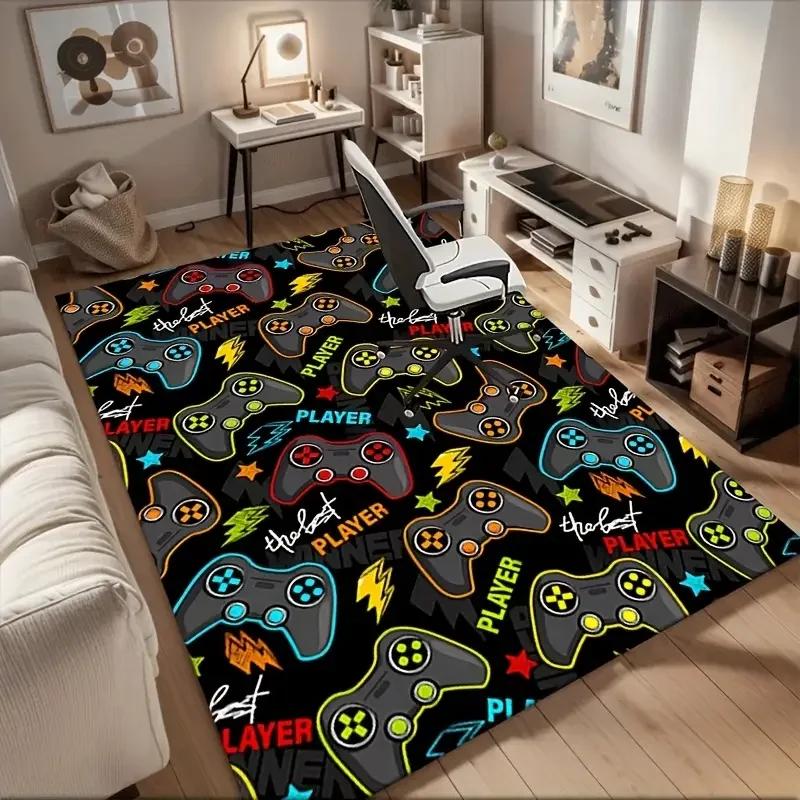 Gamer Teppich PC Spiel Controller Muster Matte für Schlafzimmer Wohnzimmer Spielbereich Innen Außen Teppich Fußmatte Cooles Dekor Jungen Mädchen