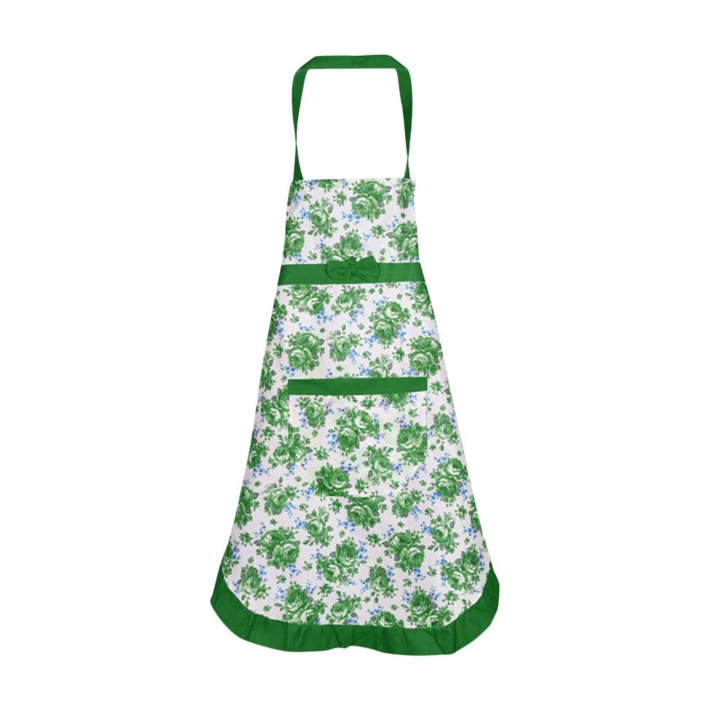 Women'S Floral Apron With Pocket Neck Adjustable Belt Waterproof And Oil Proof Sleeveless Apron For Home Kitchen