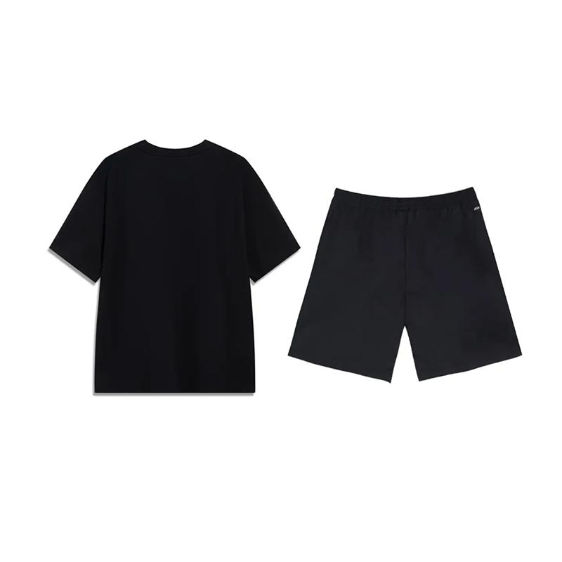 Li-Ning Cartoon Large Logo Print Fashion Cool Summer Versatile Round Neck Pullover Short Sleeve T-Shirt Casual Sports Set AHSU805-1+YKSV147-2