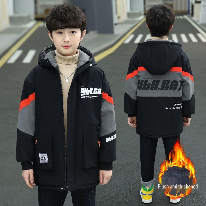 Boys' Thick Fleece-Lined Winter Coat – Cotton-Padded Jacket for Big Kids, Autumn/Winter Fashion