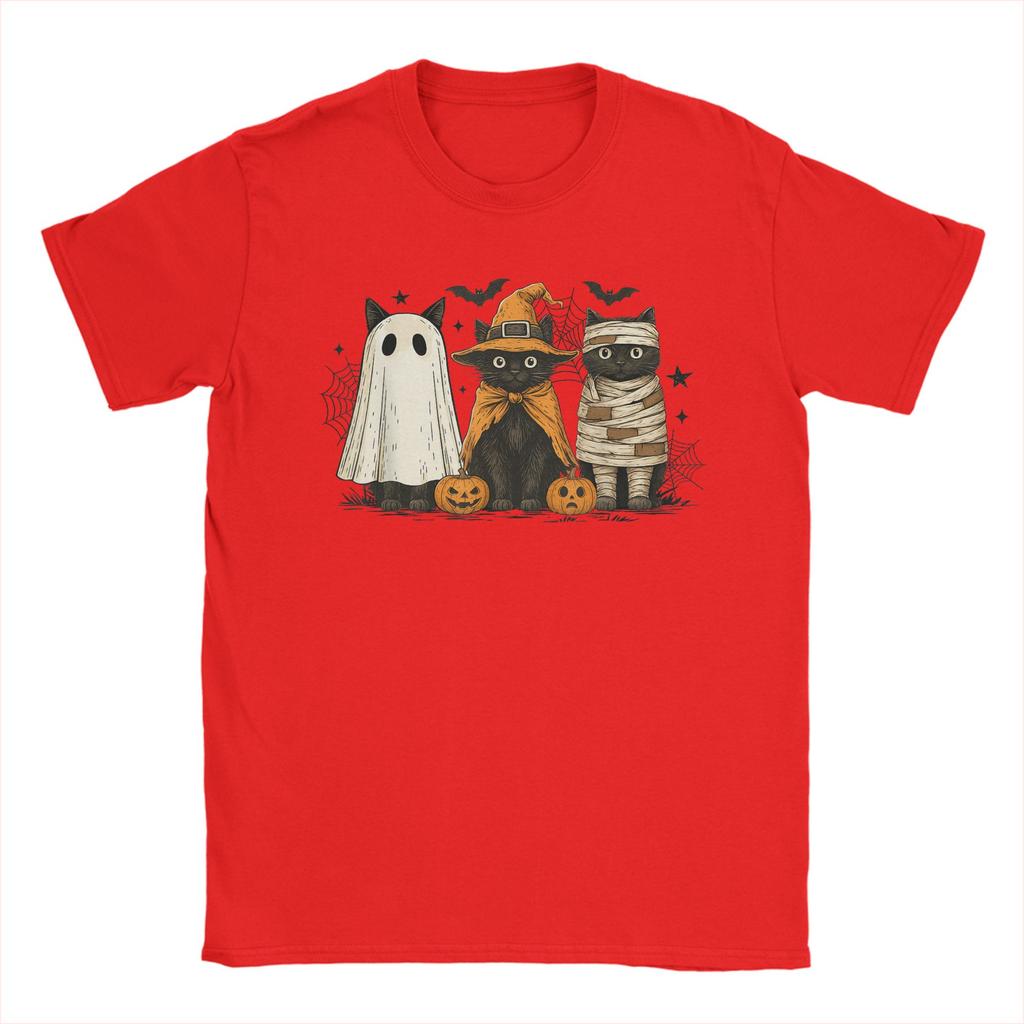 Men T-Shirt Retro Black Cat Witch Scary Halloween Pumpkin Novelty Pure Cotton Tees Short Sleeve T Shirts Clothes Printing