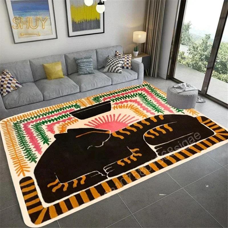 Ancient Egypt Abstract Carpet Rug Living Room Bedroom Mat Colorful Tiger Leopard Figure Non-Slip Flannel Home Decor Floor Mat