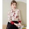 TUHUANG Women's Mulberry Silk Chinese Style Sketch Print Lapel Shirt