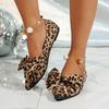 Women'S Stylish Leopard Print Pointed Toe Flats with Elegant Bow Detail, Slip-On Ankle Strap, TPR Sole, and Synthetic Lining - Perfect for Casual