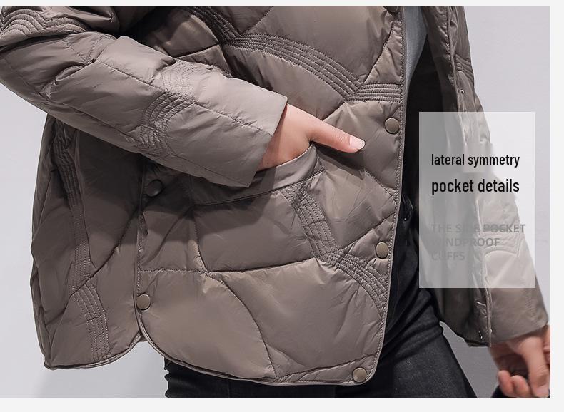 Women's Xiangyun Pattern Lightweight Short Down Jacket - Stylish Petite Winter Outerwear with White Duck Down Warmth