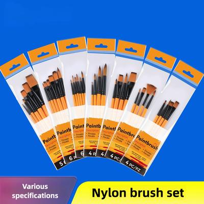 Premium Nylon Brush Set for Oil, Watercolor, Gouache,Acrylic Paints, 4/5/6-piece Flat, Round, Fan-shaped Art Painting Brush Kit