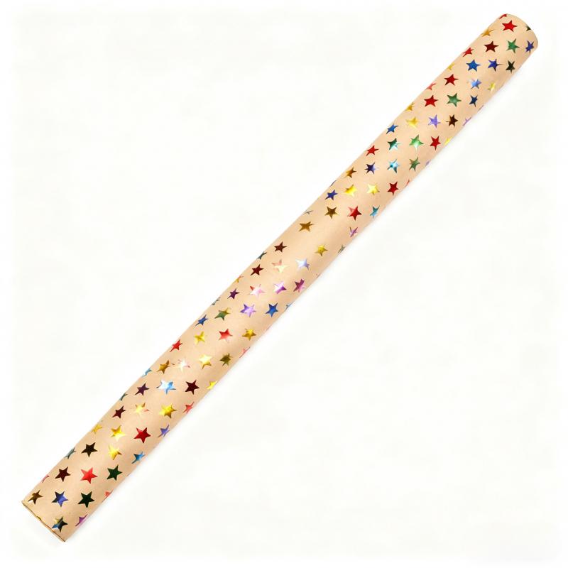 1 Roll Colorful Star Pattern Gift Wrapping Paper, Thick Cowhide Material - Ideal for Holiday Packaging with Retro Theme