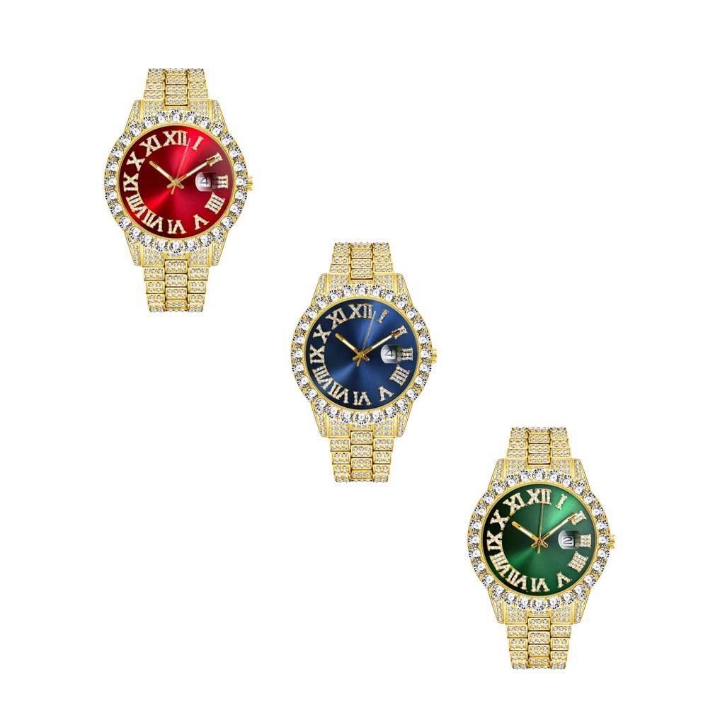 Men's Diamond Watch Iced-Out Bling Diamond Luxury Quartz Watches With Date Fashion Waterproof Hip Hop Wrist Watches