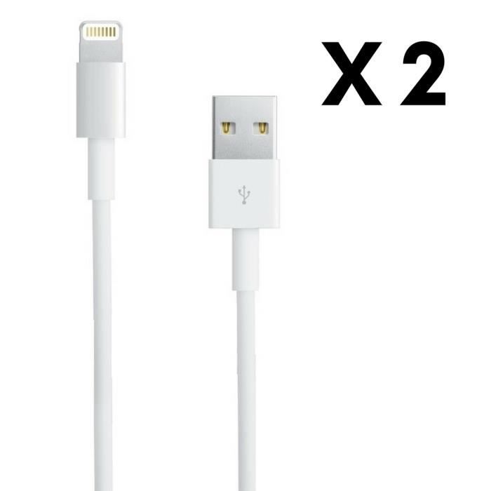 [Compatible iPad 2017-2018-AIR-MINI-PRO] Pack of 2 USB Charger Cables White 1 Meter [Phonillico®]