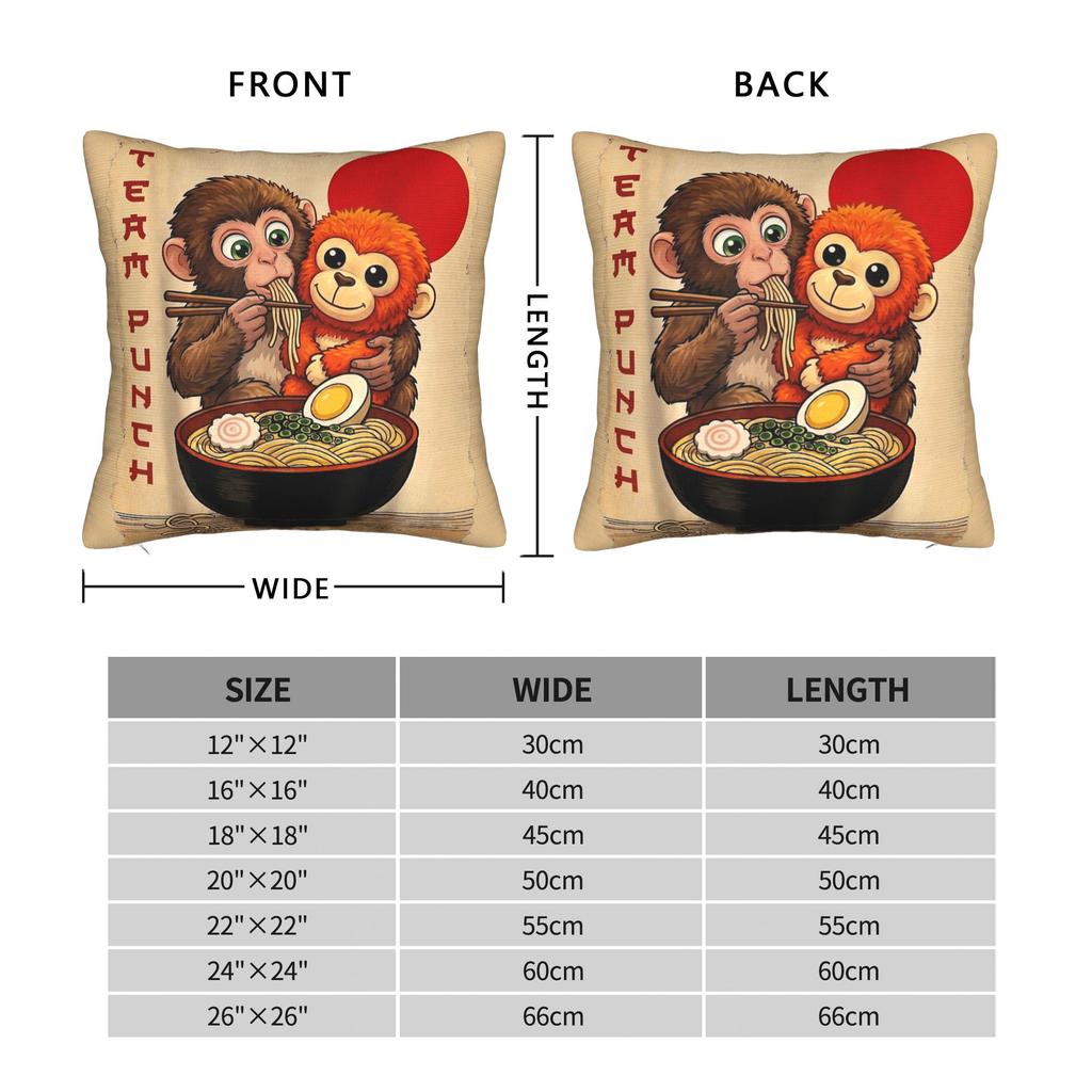Kawaii Ramen Monkey Punch Vintage Pillow Cover Comfy Cushion Cover Novelty Pillow Case For Sofa Couch Bed Living Room