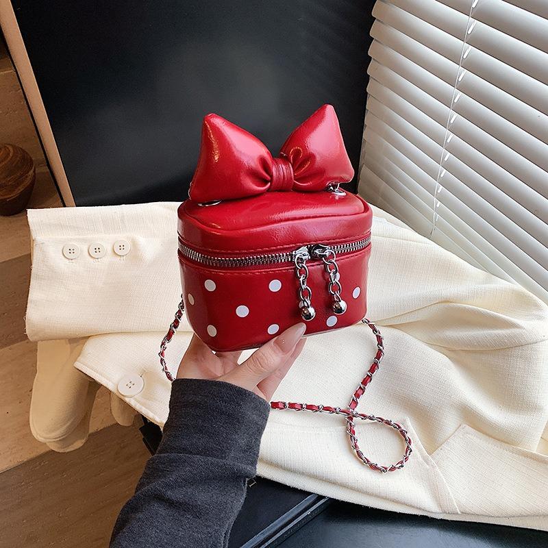 Spring and Summer Mini Small Bag Women's New Polka Dots Try Bow Small Square Bag Crossbody Red Envelope
