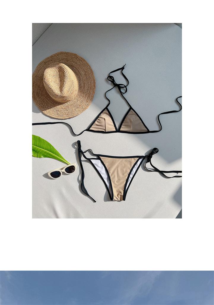 Stylish and simple new women's split solid color bikini small breasts gather sexy and thin beach vacation swimsuit