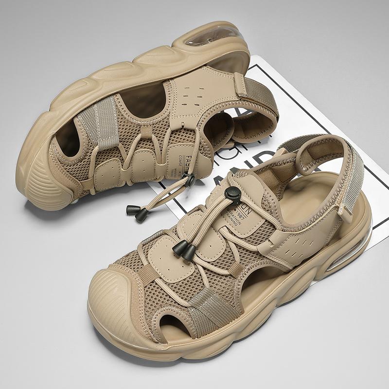 Fashion Summer New Arrival Leather Outdoor Men's Sandals Breathable Slip-On Beach Shoes Fashionable Versatile Water-Resistant Footwear