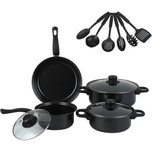 

13-Piece Induction Compatible Frying Pan Set with Nonstick Pans, Easy Cleaning, and Ready to Use with No Installation Required. Includes a Clear Glass