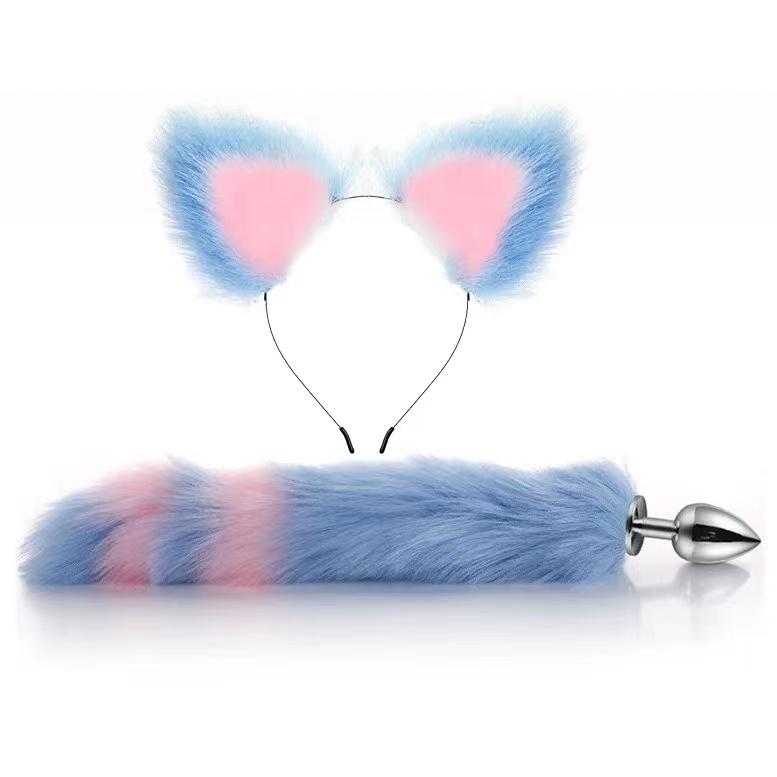 New Fox Tail Anal Plug Cat Rabbit Ears Headbands Set Feather Anals Plug Anus Stimulate Adult Product Sex Erotic  Accessories