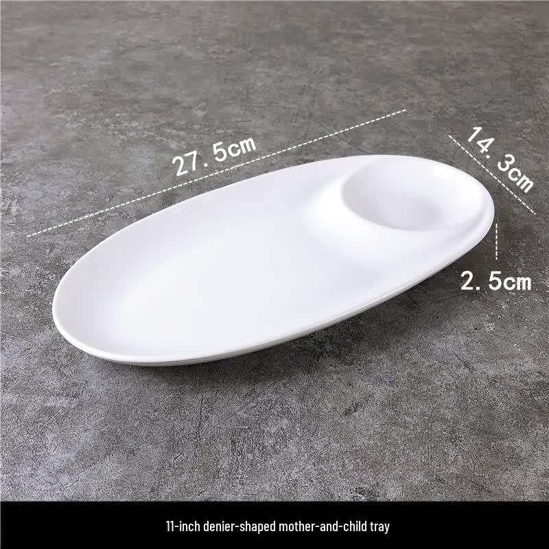 White Ceramic Dumpling Plate with Sauce Dish