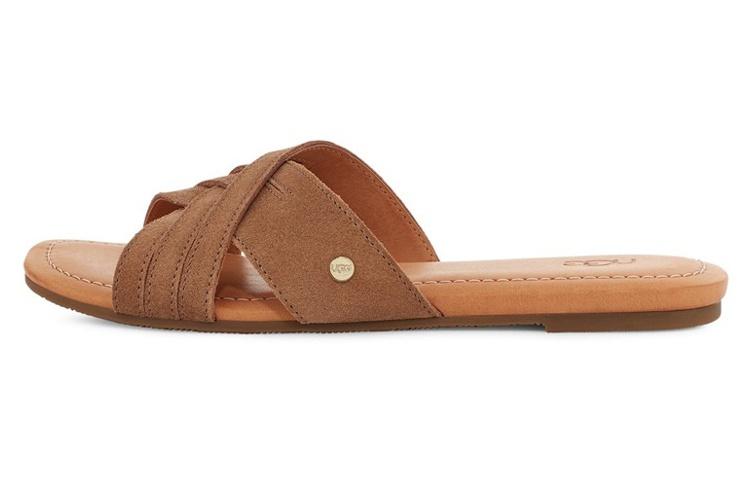 UGG Kenleigh Slide Cow Split Leather Slippers Women s Chestnut 1142710-CHE 36