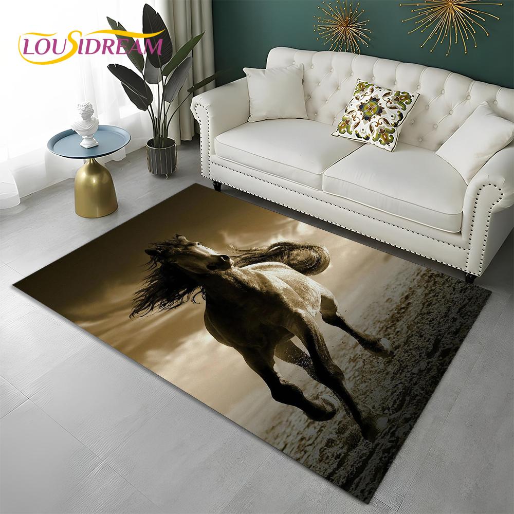 3D Pentium Gallant Horse Steed Animal Carpet Rug for Home Living Room Bedroom Sofa Doormat Decor,kid Area Rug Non-slip Floor Mat