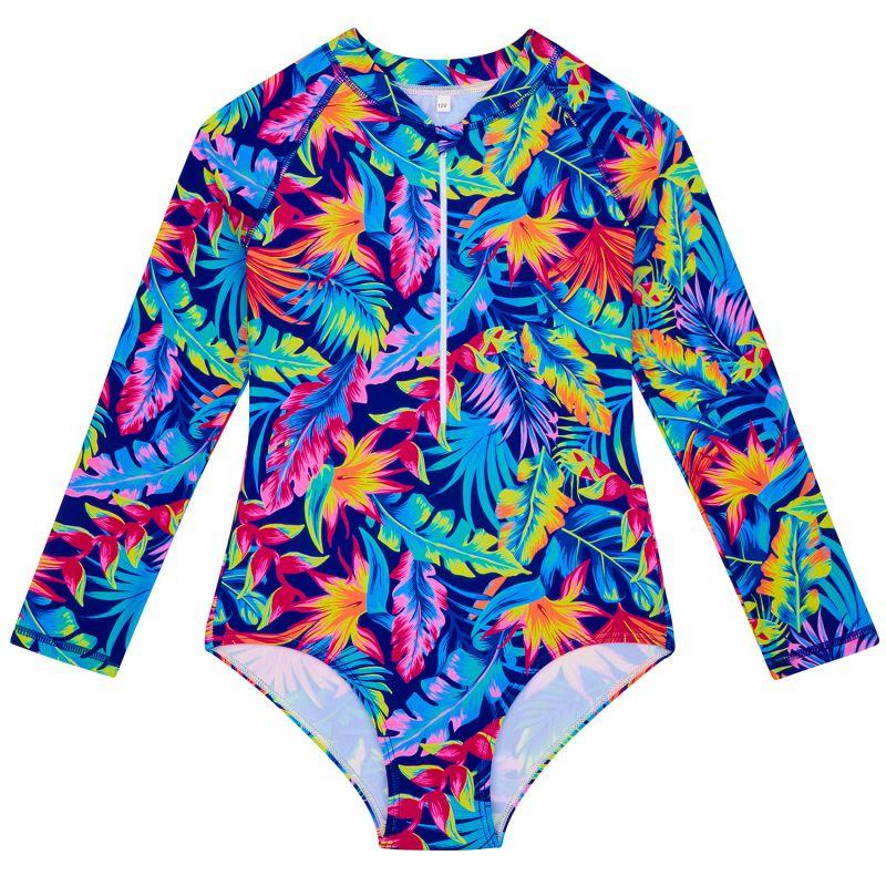 

4-12 лет Детский Девочки Треугольный Слитный Купальник Длинный Рукав Молния Купальник 120