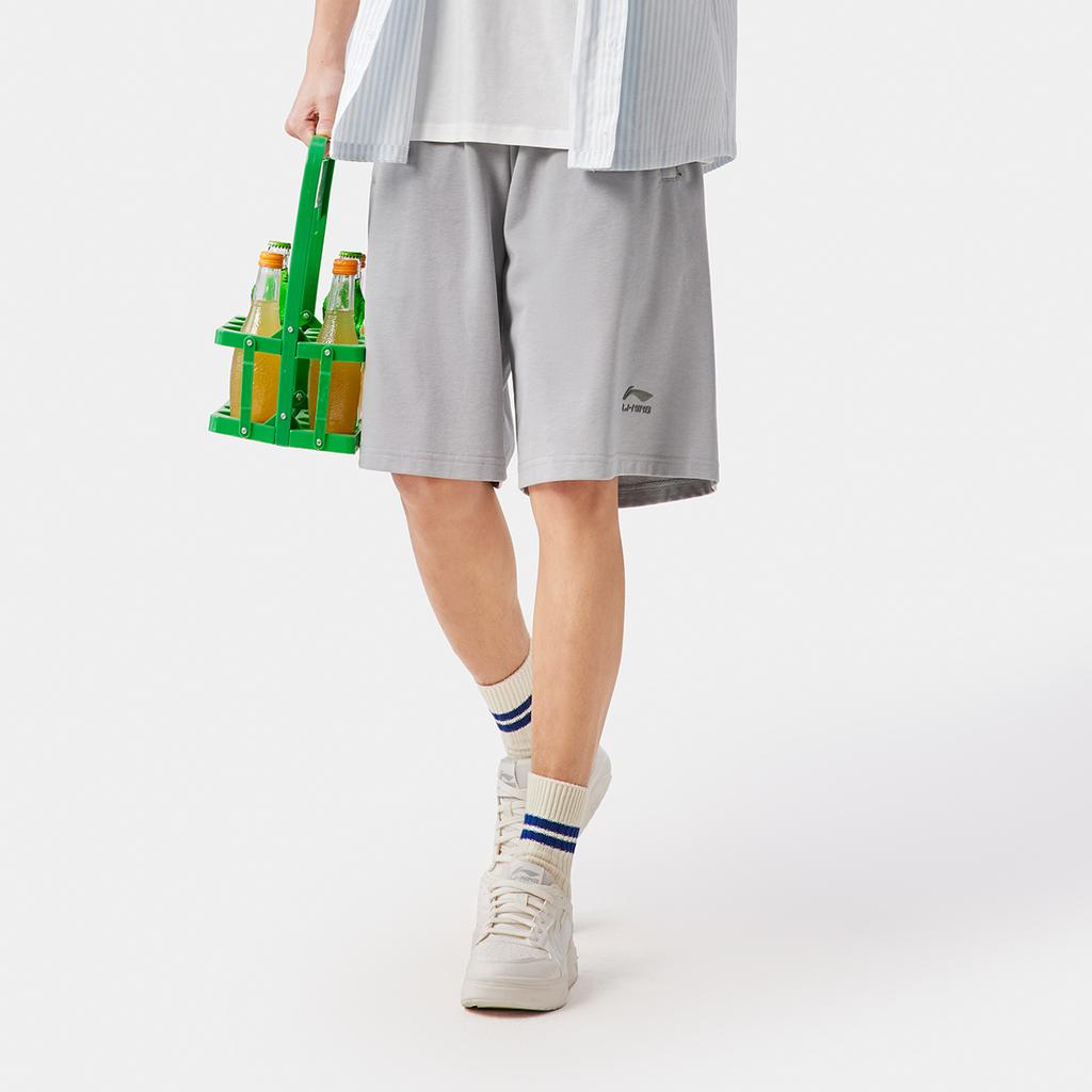 Li Ning Sports Lifestyle Series Simple Solid Color Elastic Casual Shorts Men Shorts Geological-Gray AKSV823-2