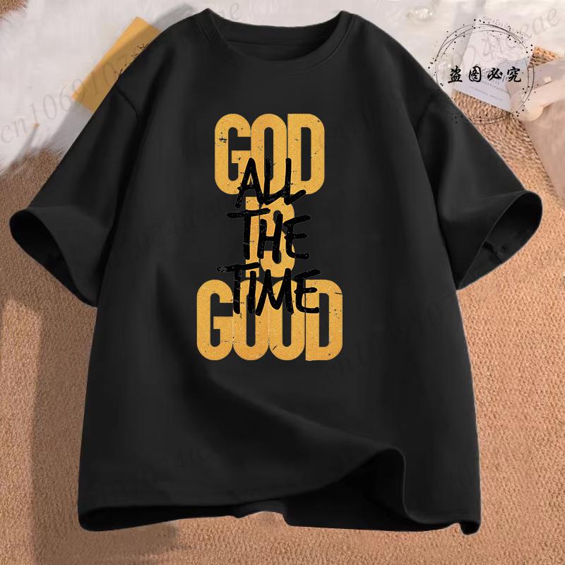 Unisex Casual Summer TShirts Cross God Is Good All The Time Graphic Printed Short Sleeve TShirt Christian Jesus Quote Tees Tops