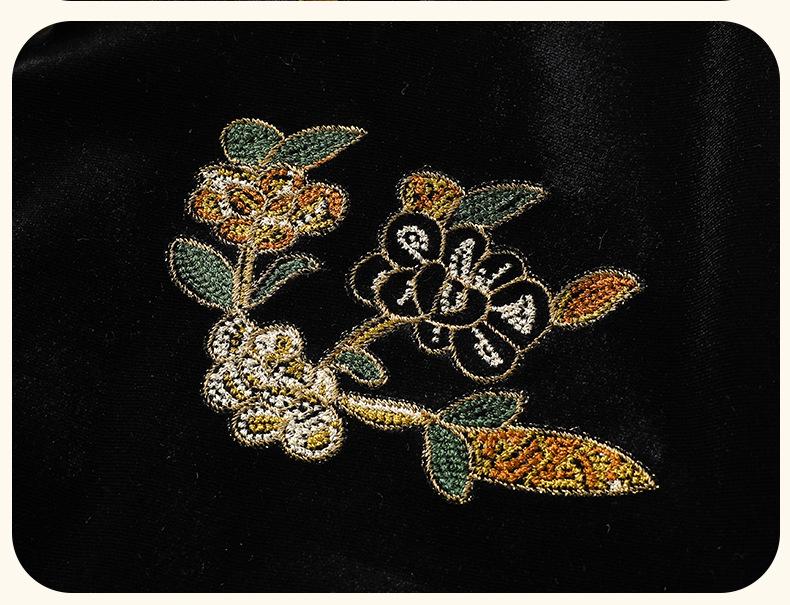 2025 Retro Chinese Style Silk Velvet Embroidered Jacket - Autumn/Winter Thickened Cotton Coat