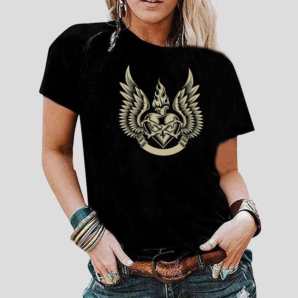 2023 Fashion Trend New T-shirt Skull Printed Female O-neck T Shirt Casual Harajuku Crew Neck  Ladies Tshirt Hip Hop Streetwear